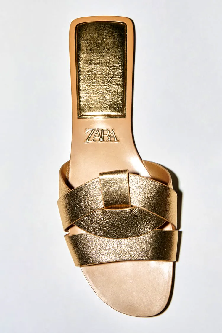 Flat Criss-Cross Leather Slider Sandals £29.99