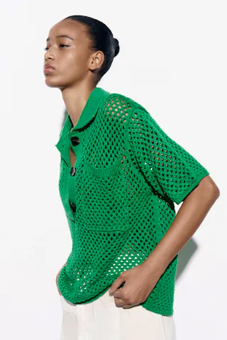 Mesh Knit Polo Sweater
