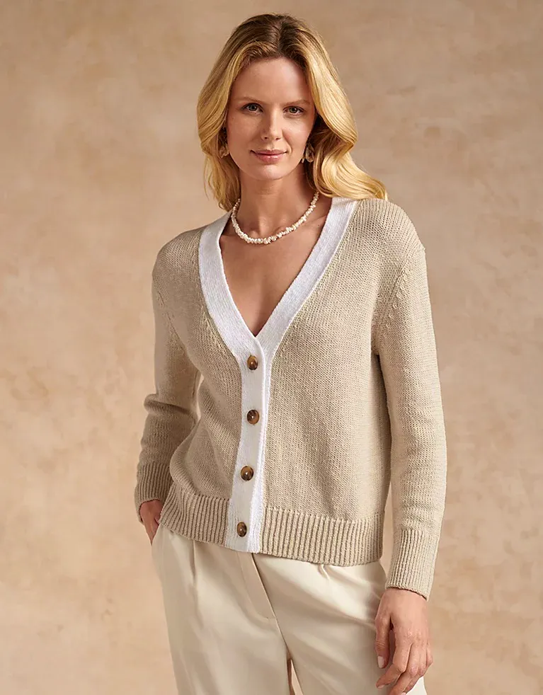 Organic-Cotton-Linen Blend Colourblock Cardigan £98