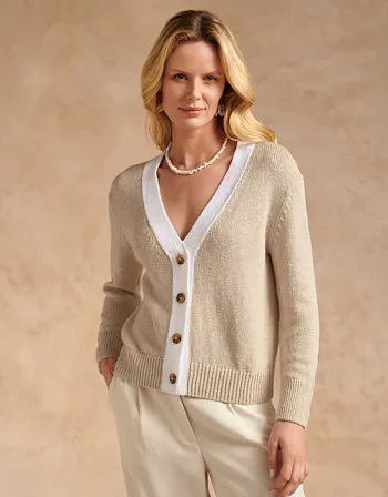 Organic-Cotton-Linen Blend Colourblock Cardigan