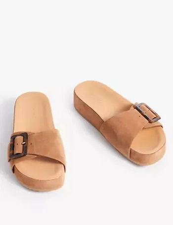 Suede Buckle Footbed Sliders