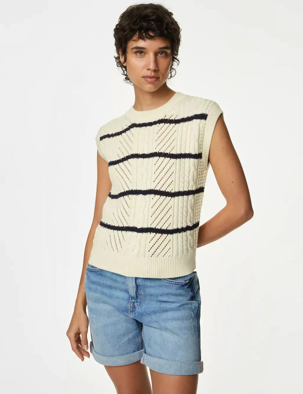 Cotton Rich Striped Crew Neck Knitted Vest £27.50