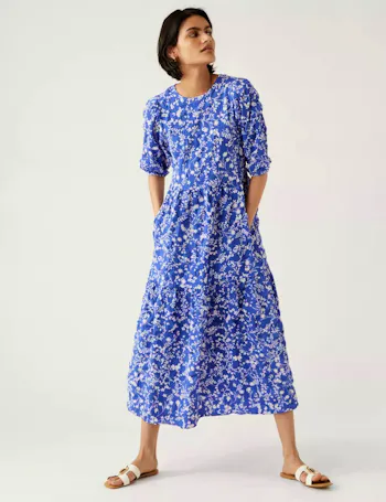 Printed Textured Midi Dress