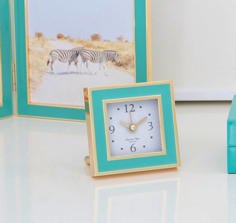 Addison Ross Turquoise And Gold Square Silent Clock, £46