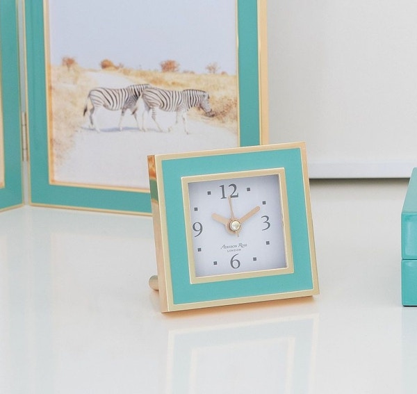 Addison Ross Turquoise And Gold Square Silent Clock, £46