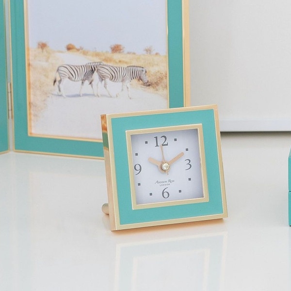 Addison Ross Turquoise And Gold Square Silent Clock, £46