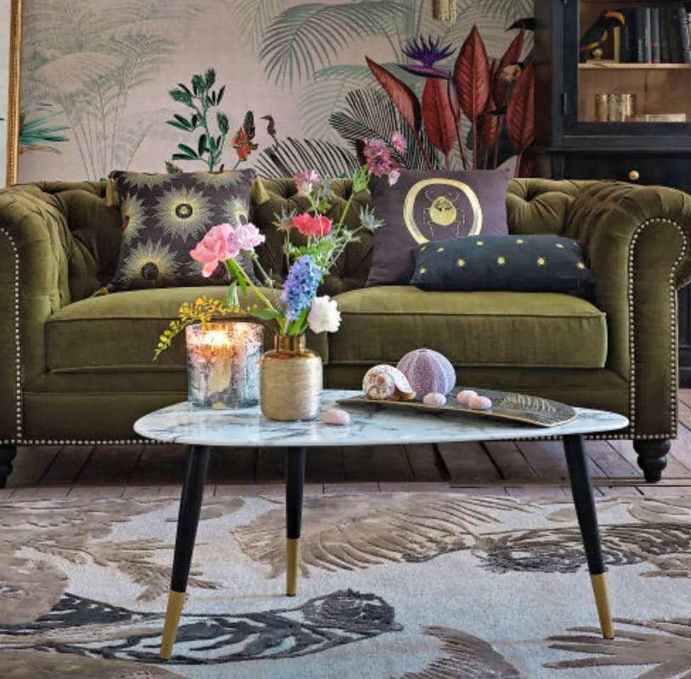 Maison Du Monde Coffee Table In White Marble-Effect Glass And Black And Brass-Coloured Metal, £161.50