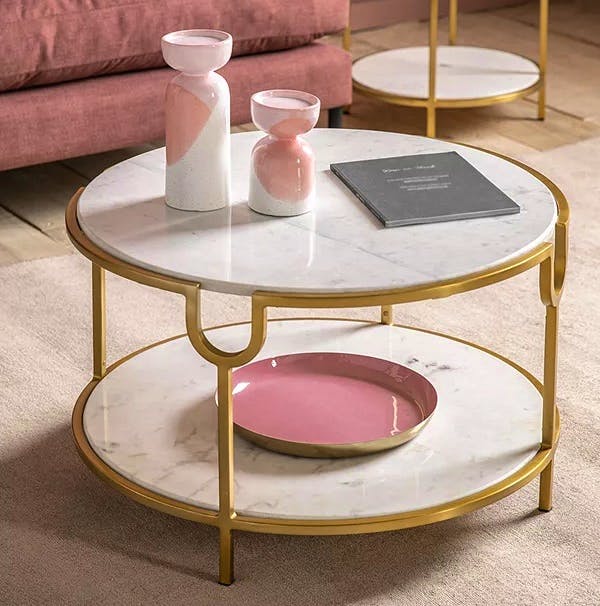 John Lewis Gallery Direct Stanford Marble Coffee Table, White/Brushed Brass, £489