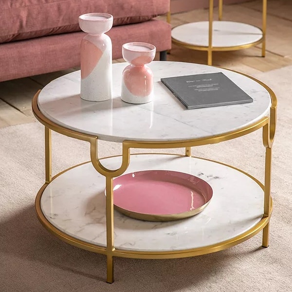John Lewis Gallery Direct Stanford Marble Coffee Table, White/Brushed Brass, £489