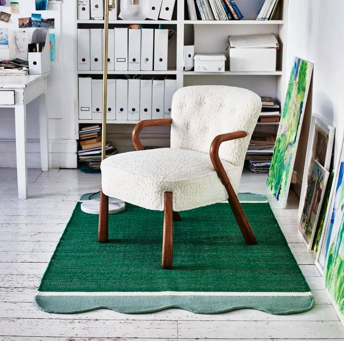 Oliver Bonas Cecily Woven Scalloped Green Wool & Cotton Rug, £125