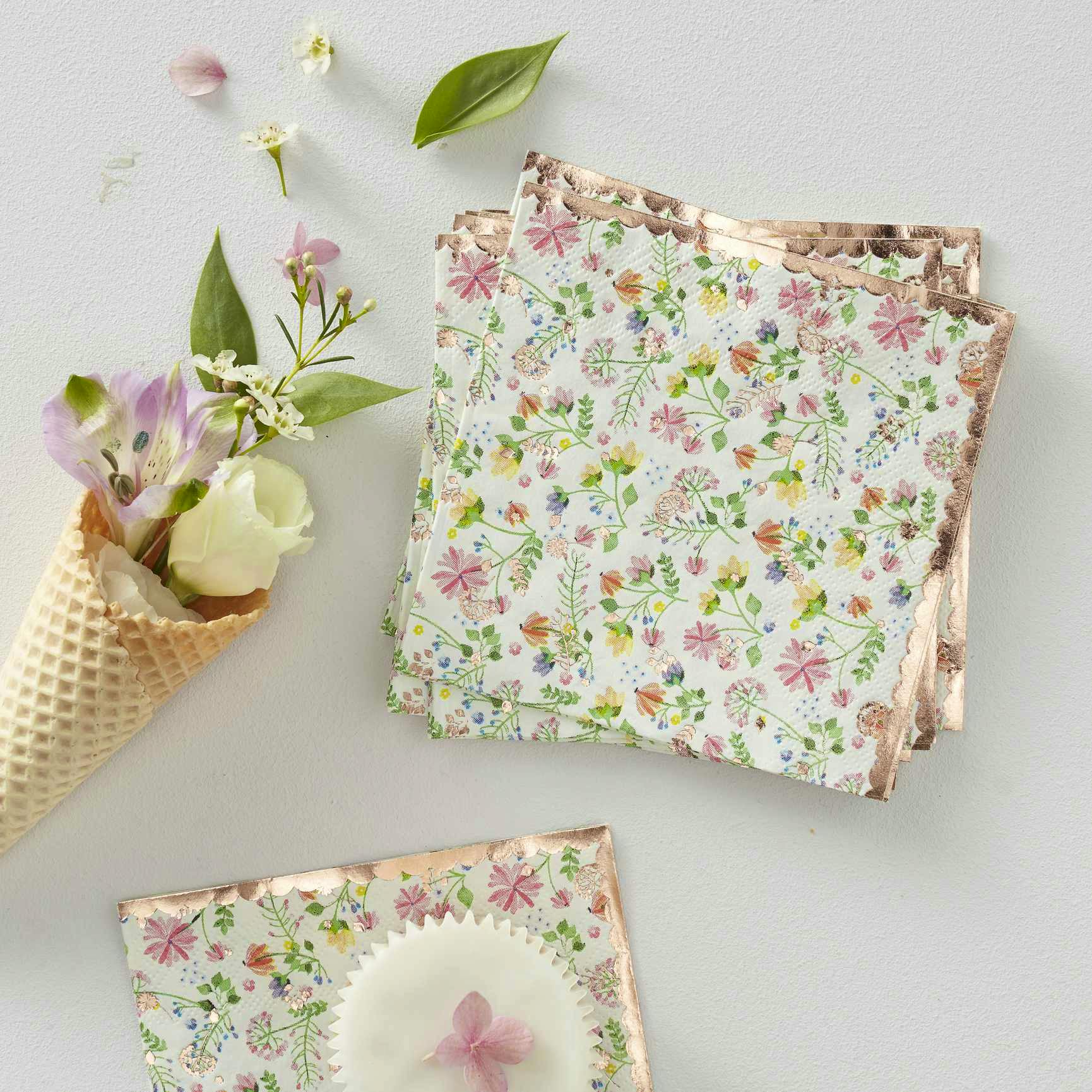 Ginger Ray Rose Gold Foiled Floral Napkins, £3.99