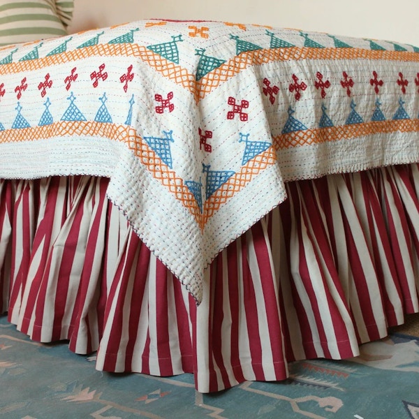 Tangier Red Stripe Ruffle Bed Valance, From £295