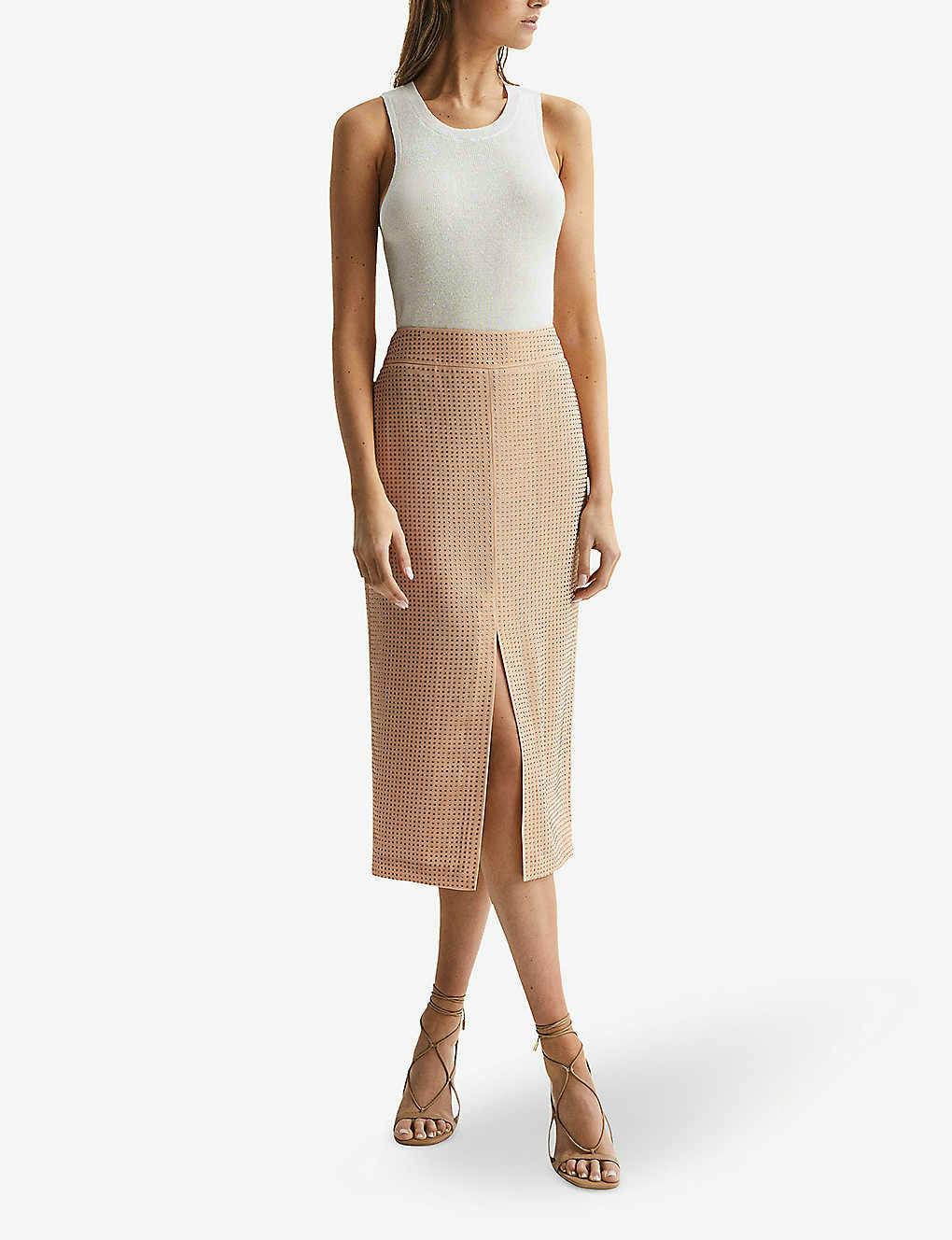 Reiss Brooklyn Stud-Embellished Woven Midi Skirt, £198