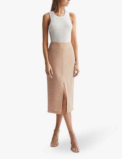 Reiss Brooklyn Stud-Embellished Woven Midi Skirt, £198