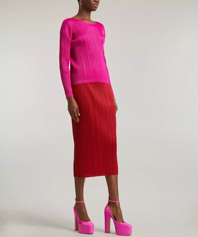 Pleats Please New Colourful Basics Red Pleated Straight-Cut Skirt, £280