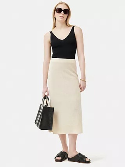 Jigsaw Linen Knitted Midi Skirt, Ivory, £125