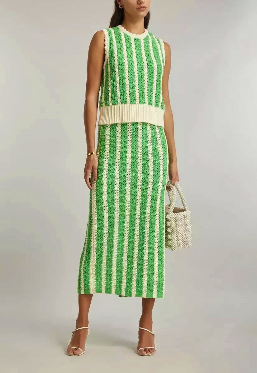 Kitri Delphine Green Stripe Knitted Midi-Skirt, £120