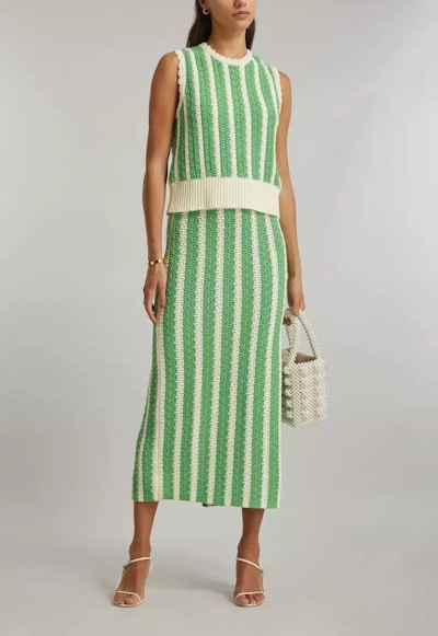 Kitri Delphine Green Stripe Knitted Midi-Skirt, £120