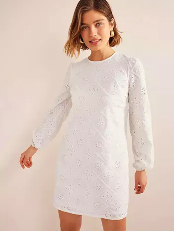 Boden Broderie Mini Shift Dress, White