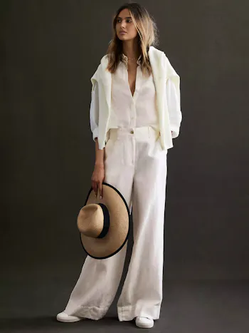 Reiss Demi Garment Dyed Linen Trousers, White