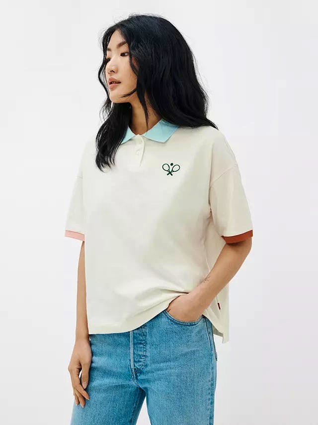 Levi's Graphic Sundowner Tennis Polo Shirt, Tofu/Pastel Blue £45