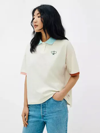 Levi's Graphic Sundowner Tennis Polo Shirt, Tofu/Pastel Blue