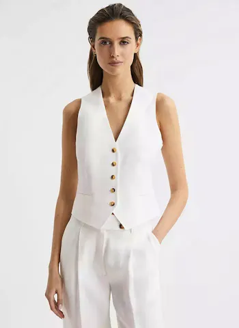 Reiss Hollie Plain Linen Blend Waistcoat, White