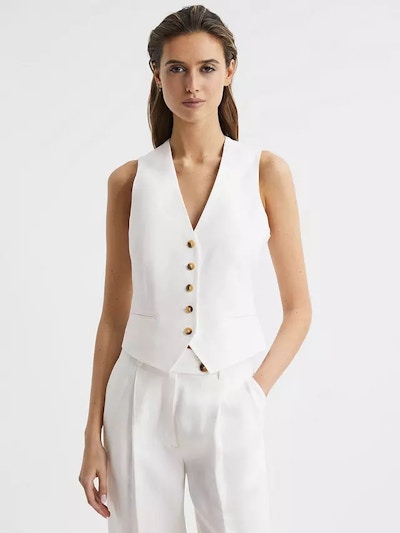 Reiss Hollie Plain Linen Blend Waistcoat, White £148