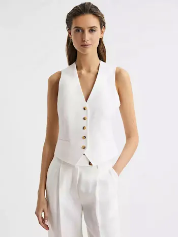 Reiss Hollie Plain Linen Blend Waistcoat, White