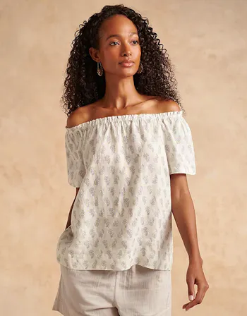 Printed Off The Shoulder Linen Top
