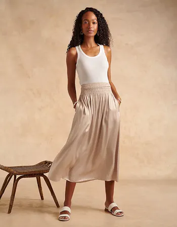Smocked Waist Satin Skirt