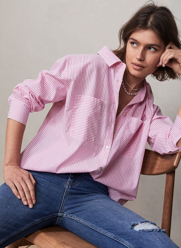 Pink Longline Stripe Shirt, NOW £63.20