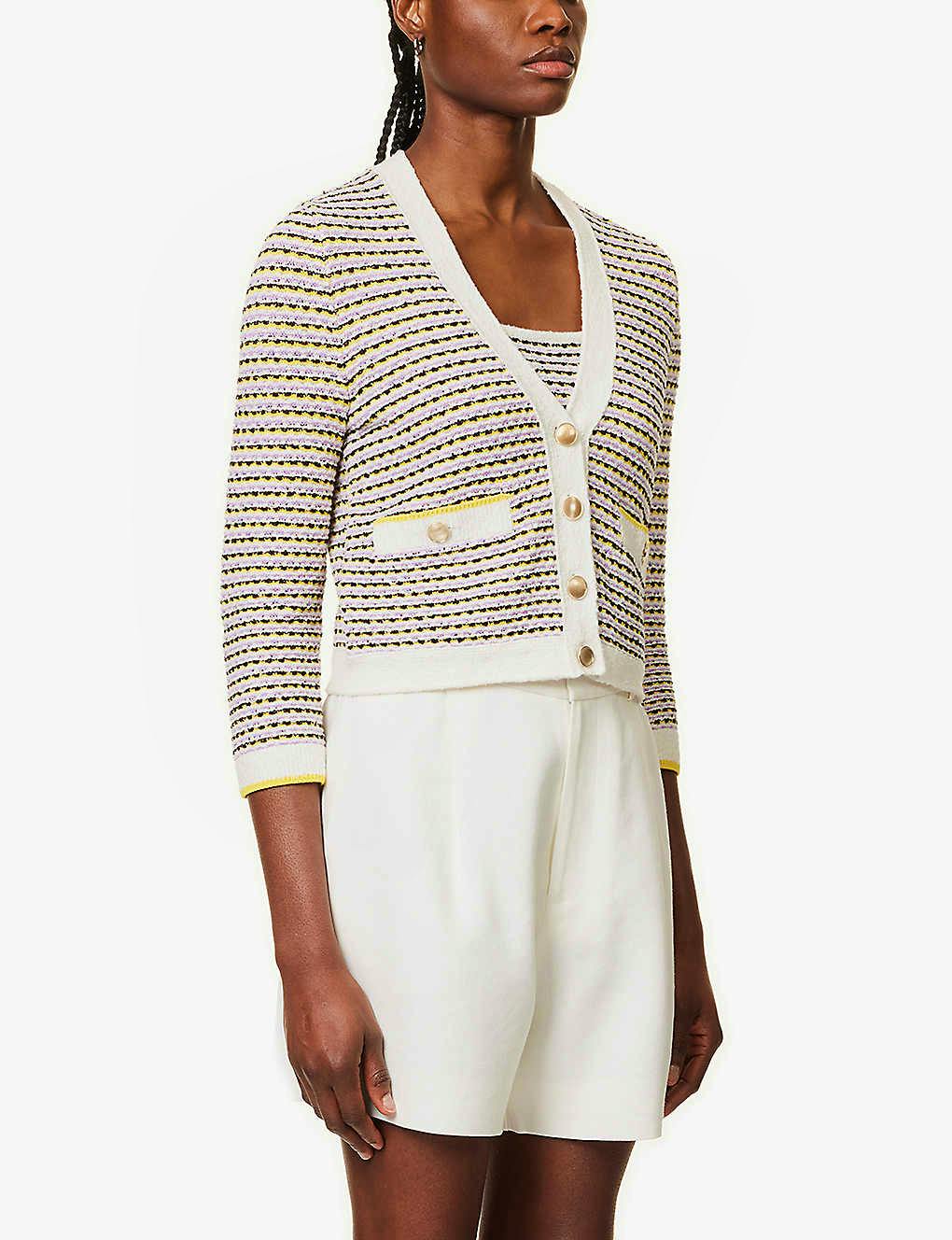 Me + Em Striped V-Neck Cotton-Blend Knitted Cardigan, £195