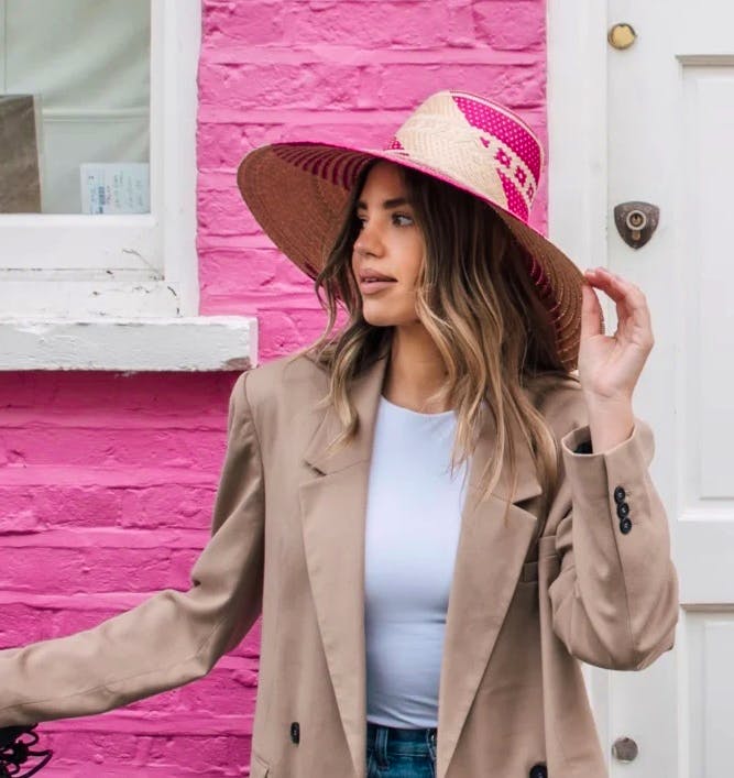 Wolf & Badger Yonna Wide Brim Straw Hat Fuchsia, £69