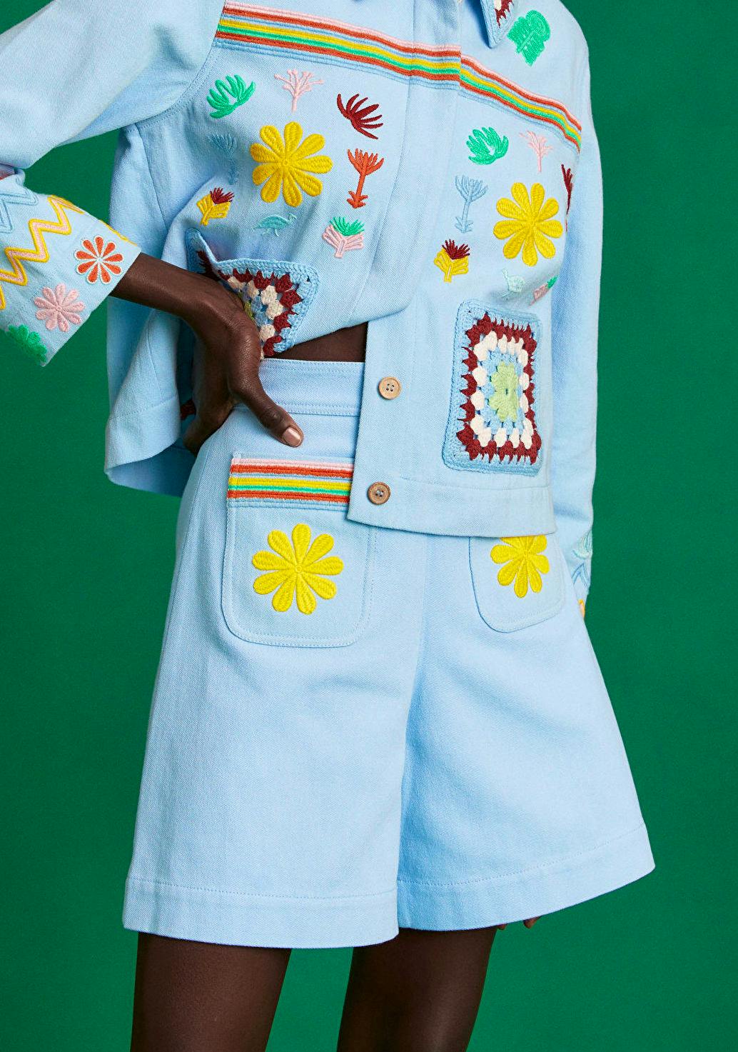 & Other Stories Cotton Blend Embroidered Shorts, £75