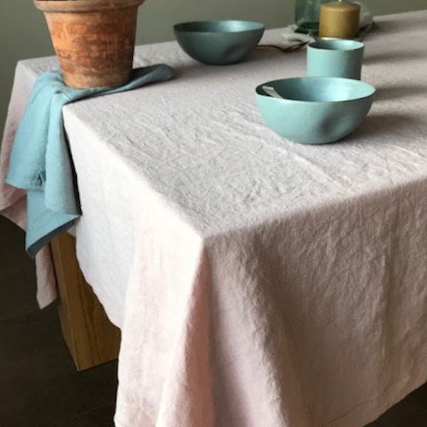 Etsy Stonewashed Linen Tablecloth In Blushed Pink, from £52.90