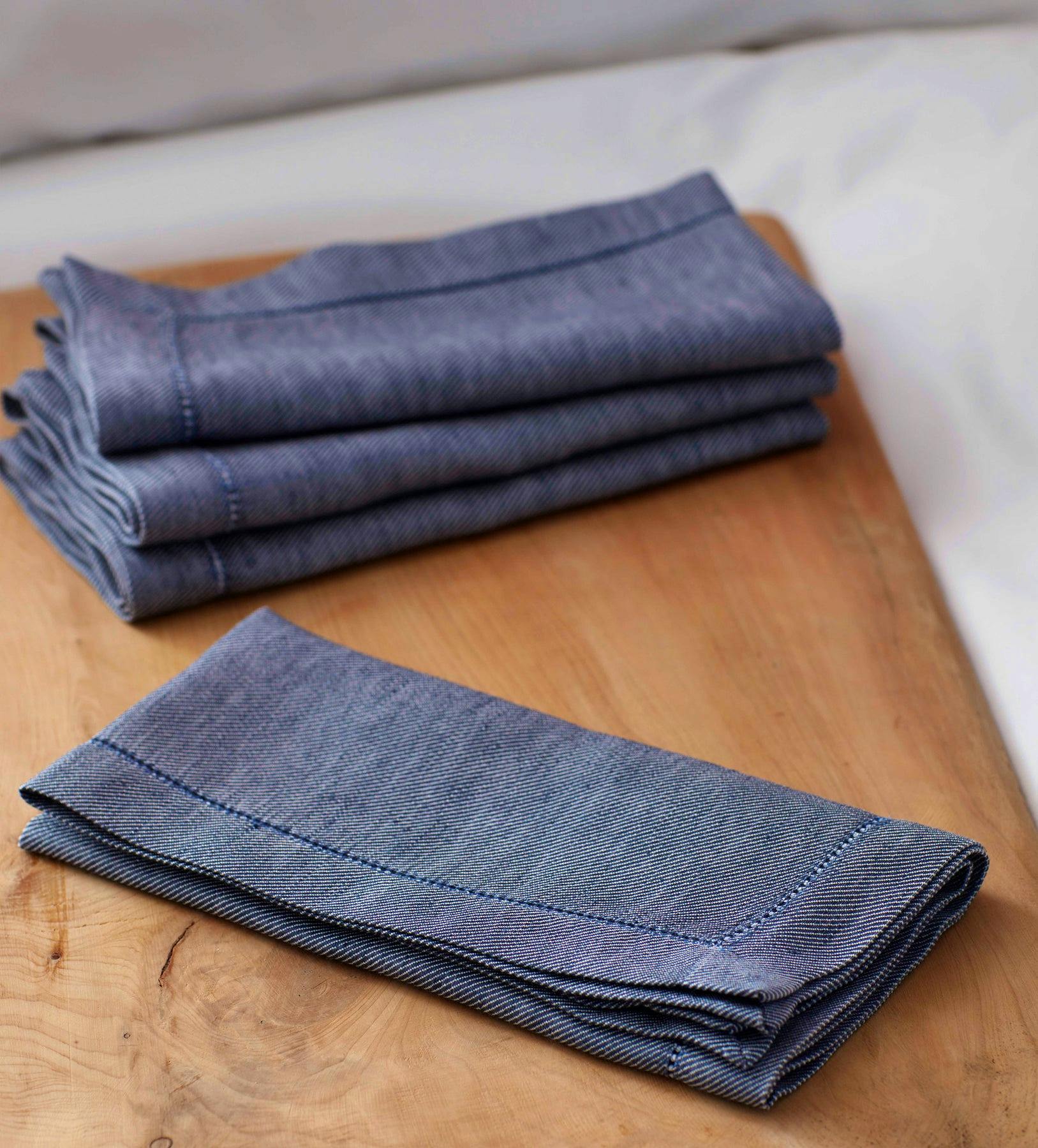 Secret Linen Store French Blue Nigel Cotton Linen Napkins, £25