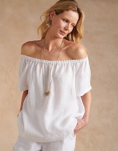 Linen Gathered Blouse With Lace Insert NOW £53.40