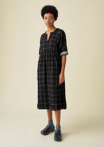 Drift Check Crinkled Cotton Dress