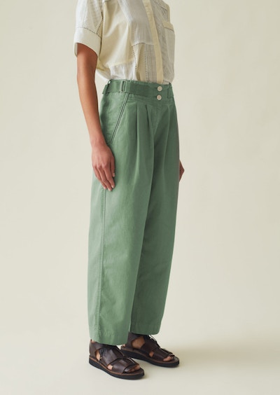 Side Tab Cotton Linen Twill Trousers NOW £95