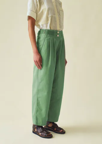 Side Tab Cotton Linen Twill Trousers