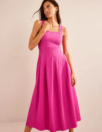 Strappy Seersucker Midi Dress