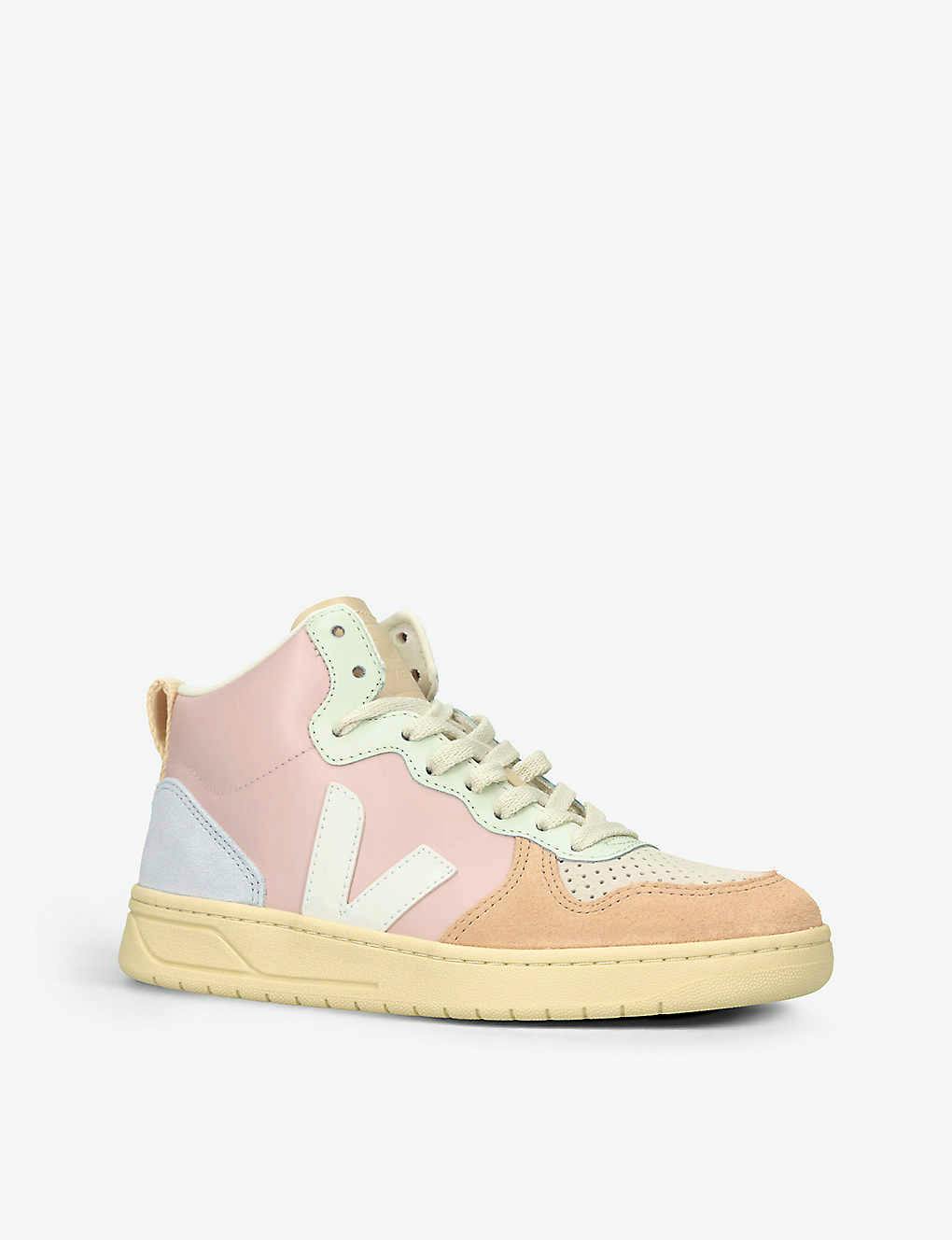 Veja V-15 Petale Logo-Stitched High-Top Leather Trainers NOW £89