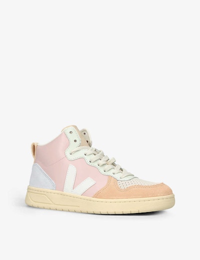 Veja V-15 Petale Logo-Stitched High-Top Leather Trainers NOW £89