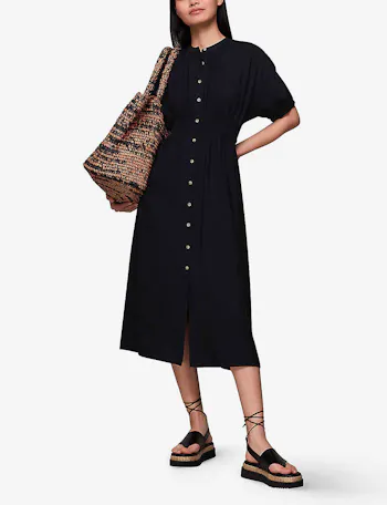 Whistles Amber Tied Waist Button-Through Midi Dress