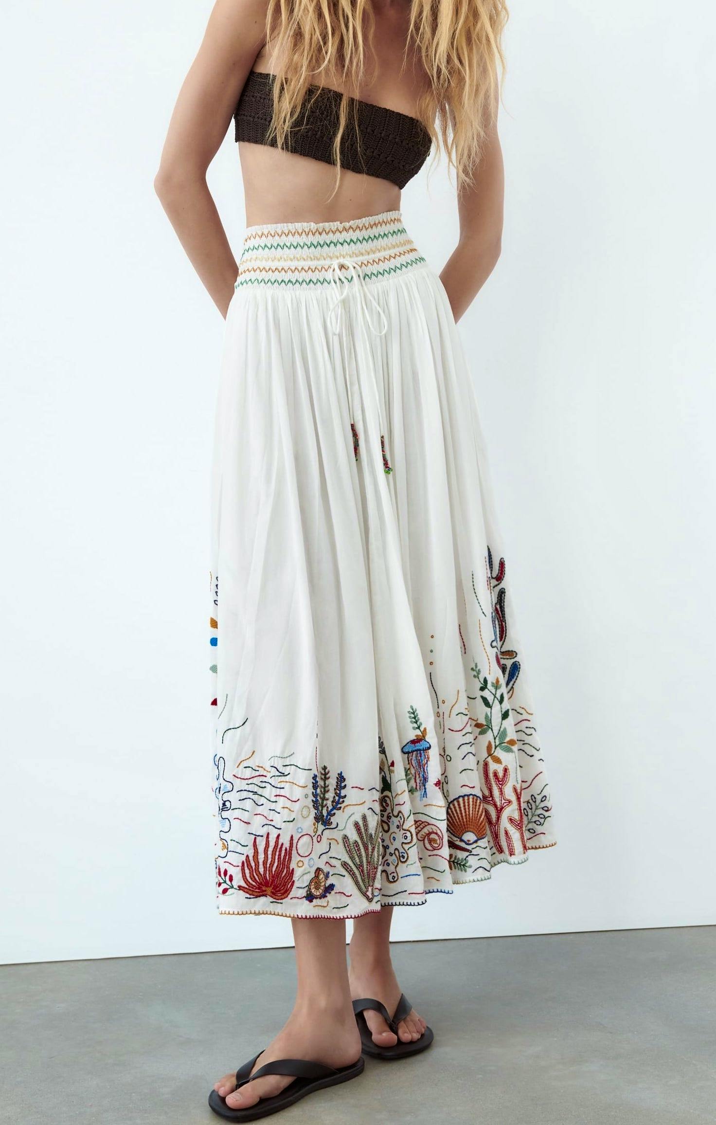 Zara Embroidered Long Skirt, £60