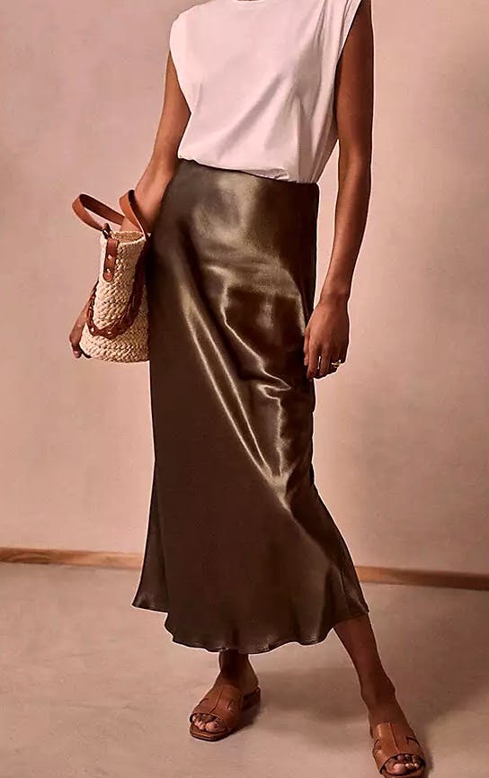 Mint Velvet Khaki Slip Maxi Skirt, £89