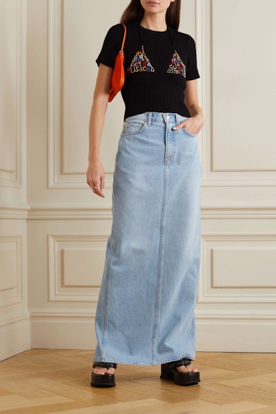 GRLFRND Amara Denim Maxi Skirt, NOW £143