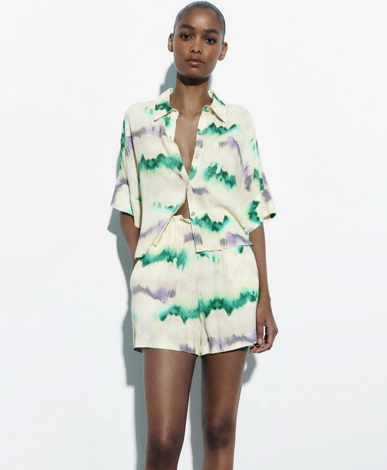 Zara Tie-Dye Shirt, £29.99, Tie-Dye Shorts, £25.99