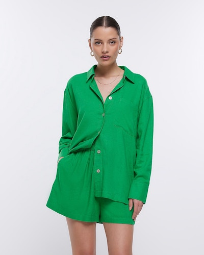 River Island Green Shorts, £25, Green Oversized Shirt, £29